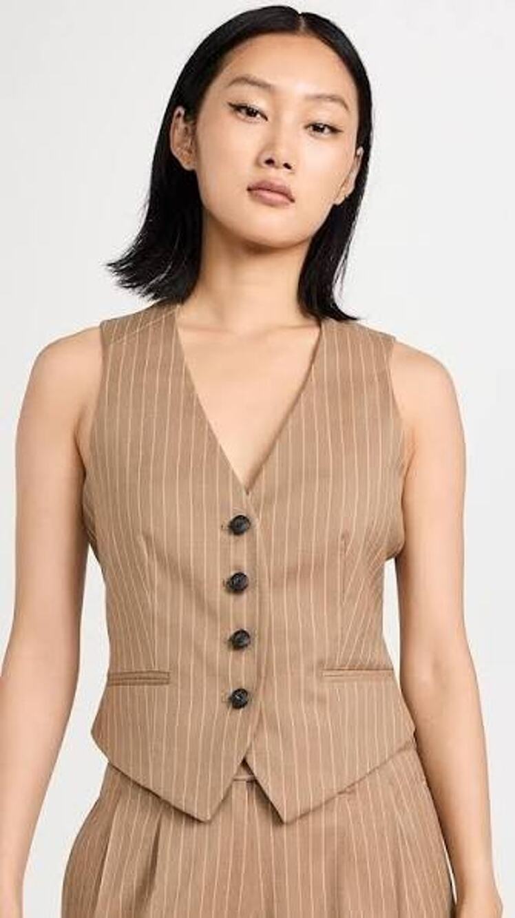 rag & bone Women’s Italian CamePinstripe Vest with Pockets Belted NWT